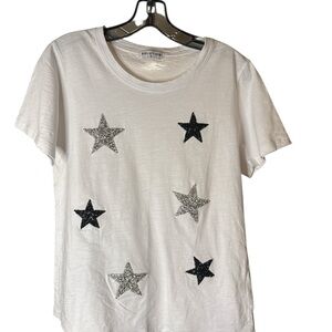 White & Black Star Embellished Women's Tee High Quality Cotton